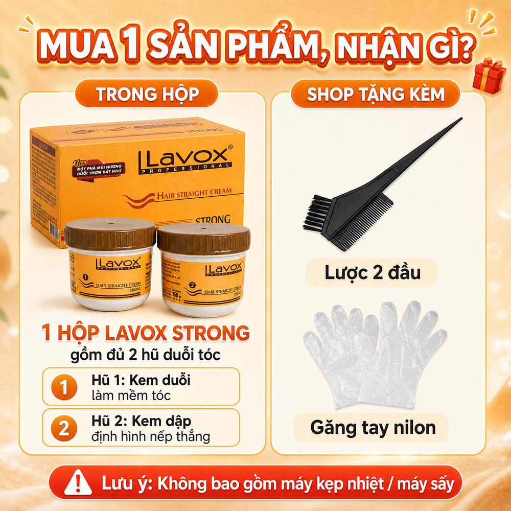 Kem Duỗi Tóc Lavox Strong Hộp Cam 2 Hũ, Hỗ Trợ Tóc Thẳng Mượt Tại Nhà, Tặng Lược 2 Đầu & Găng Tay_thumbnail_1