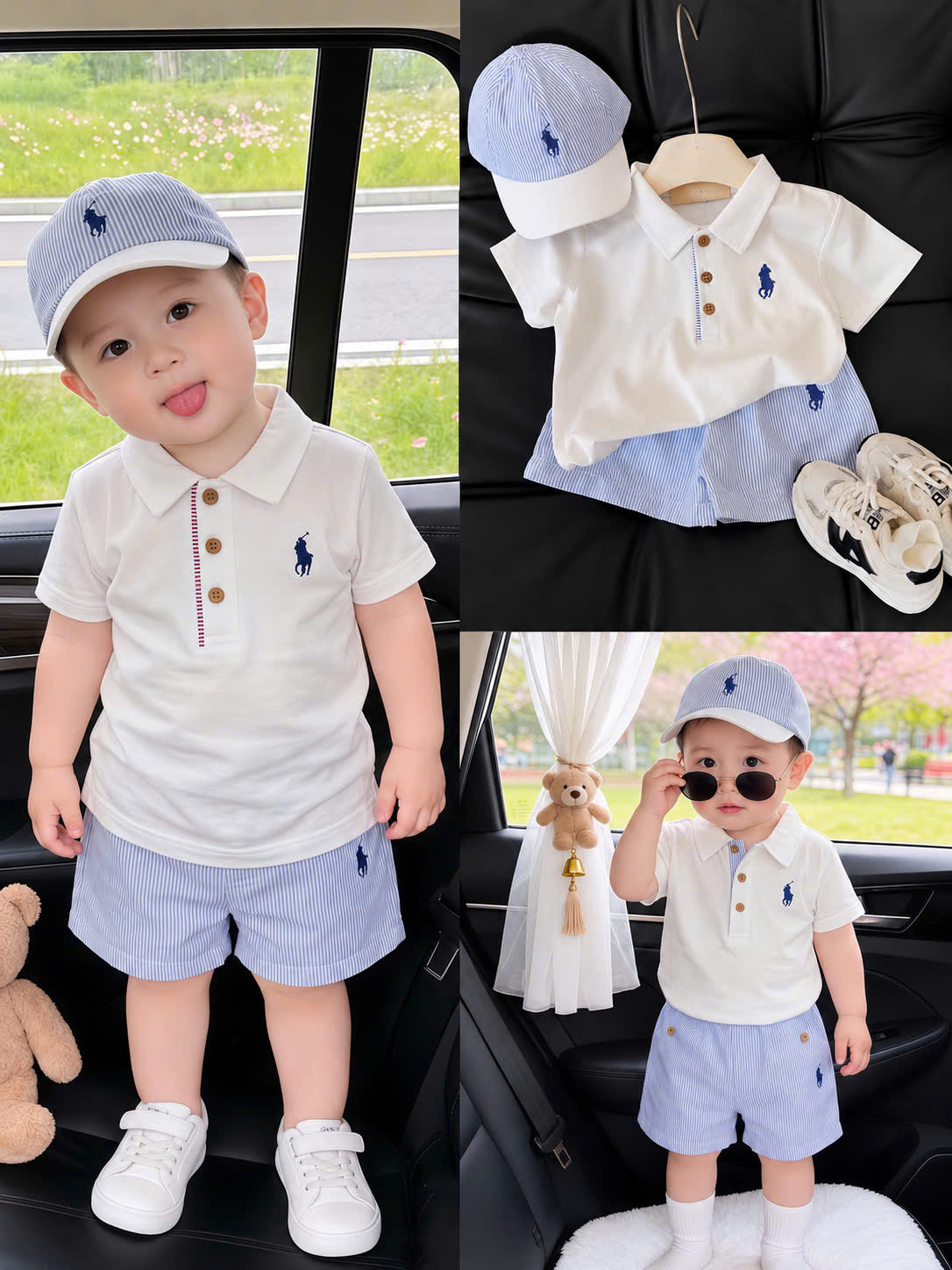 D80 BỘ POLO 3 CÚC THÊU NGỰA XANH KÈM MŨ- A117.1821