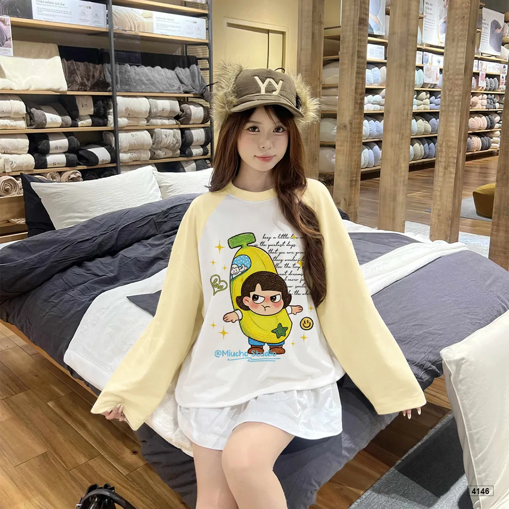 Áo thun tay dài form boxy phối tay Cartoon Miucho 4146_thumbnail_6