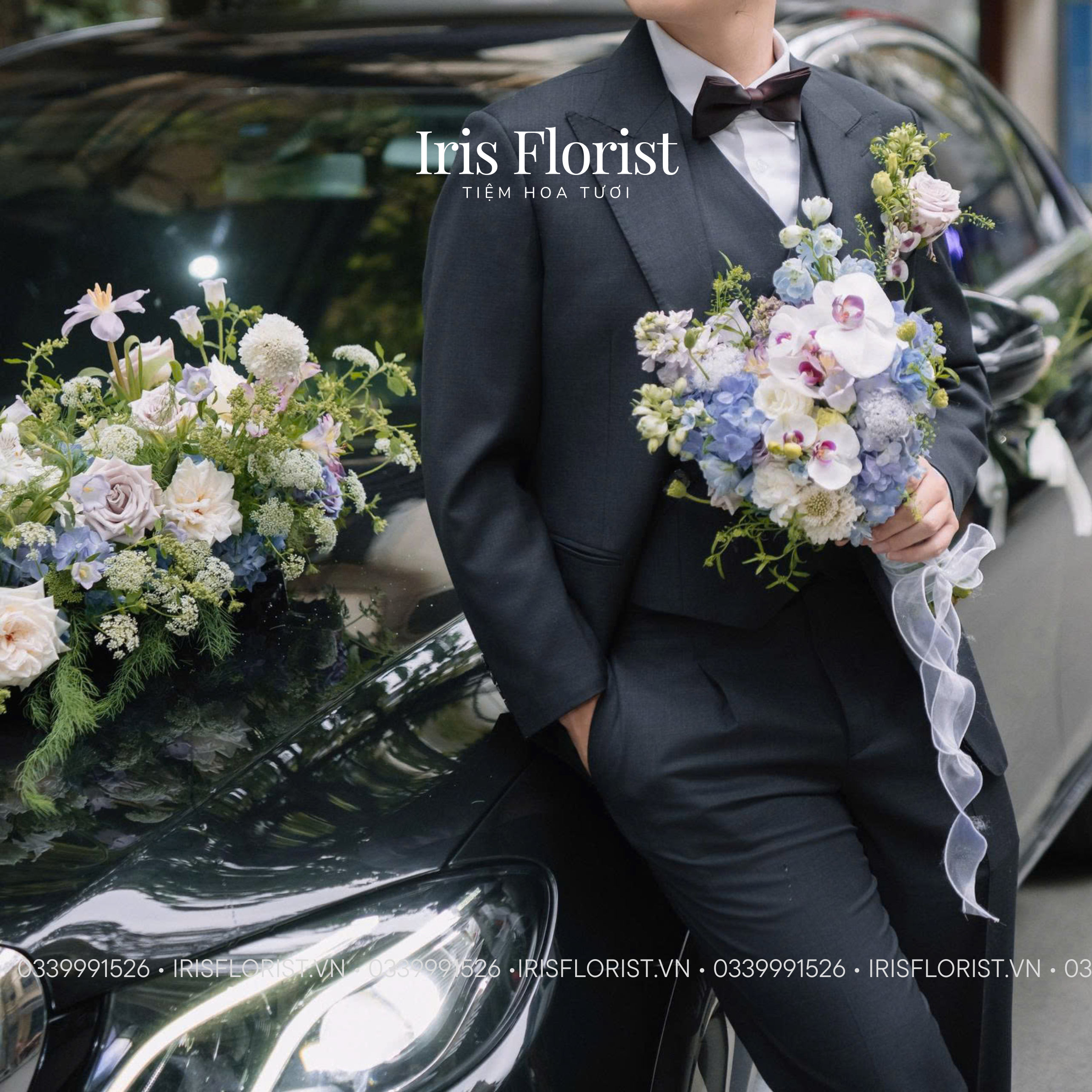 Combo Hoa xe cưới và hoa cầm tay cô dâu (Tone Xanh Tím)