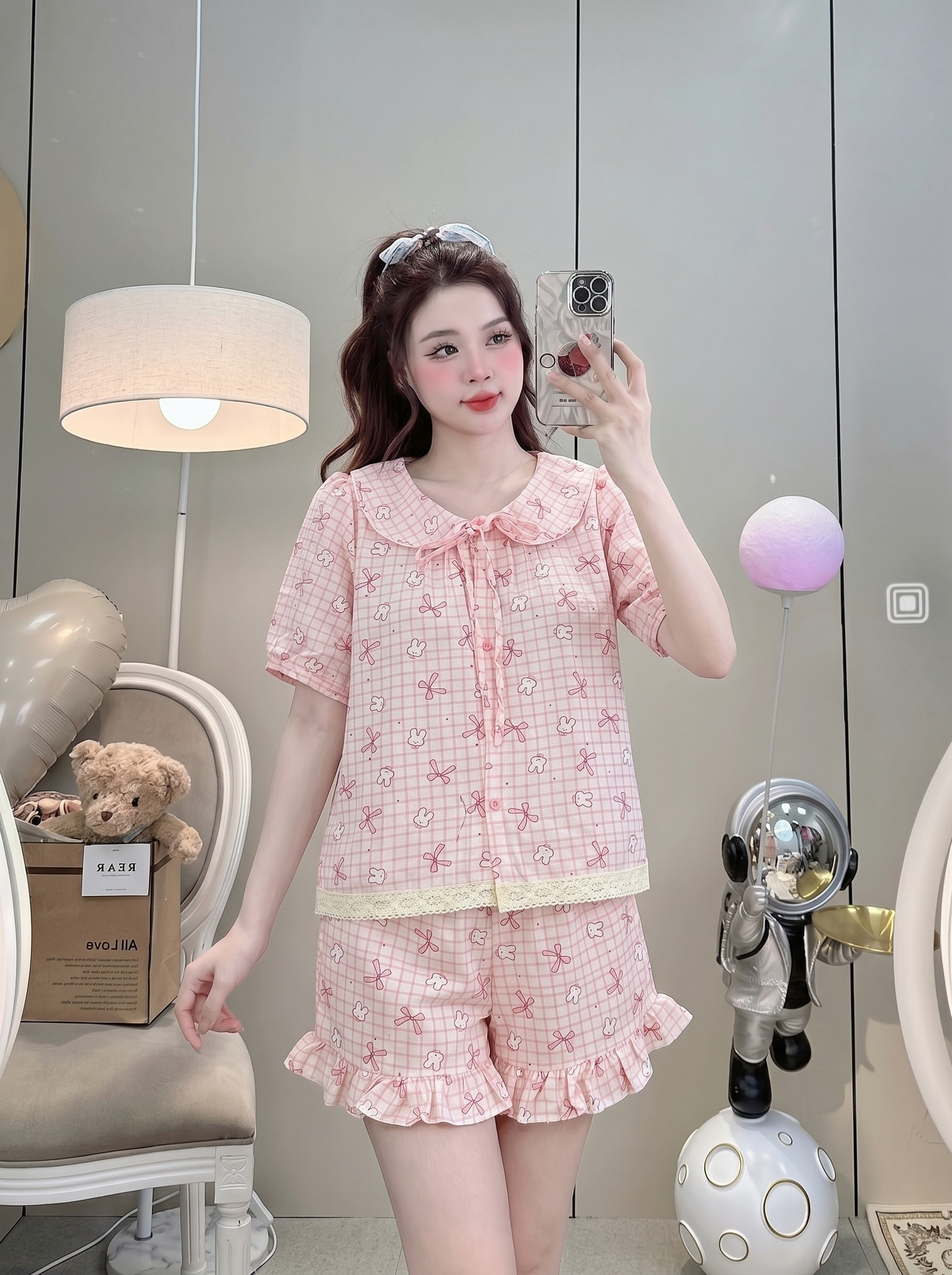 Đồ Bộ Nữ Ngắn QĐ+Áo TN lai ren hoạ tiết LUH (C) (0687)_thumbnail_6