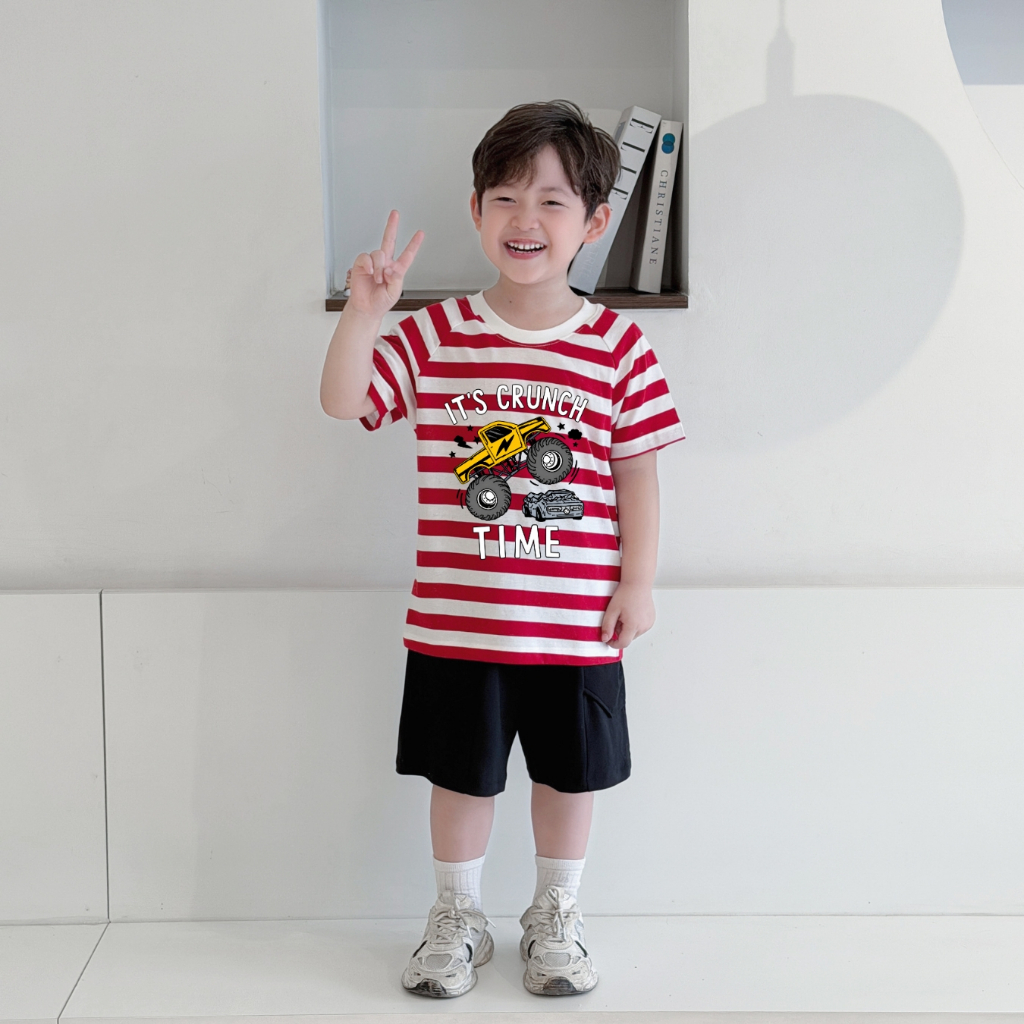 Bộ kẻ bé trai hình xe chữ "It's Crunch Time" Loza Kids CK681