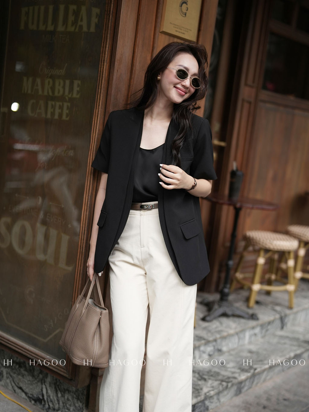 Áo Blazer suông 2 tà cộc tay