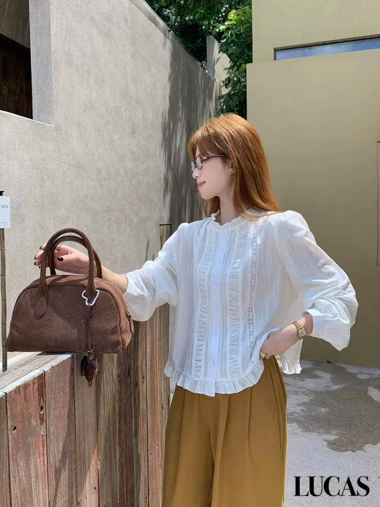 Áo sơ mi thô sọc JUBOW cúc trong phối ren dọc 2 bên, nẹp áo, phối sọc ngang 2 bên_thumbnail_8