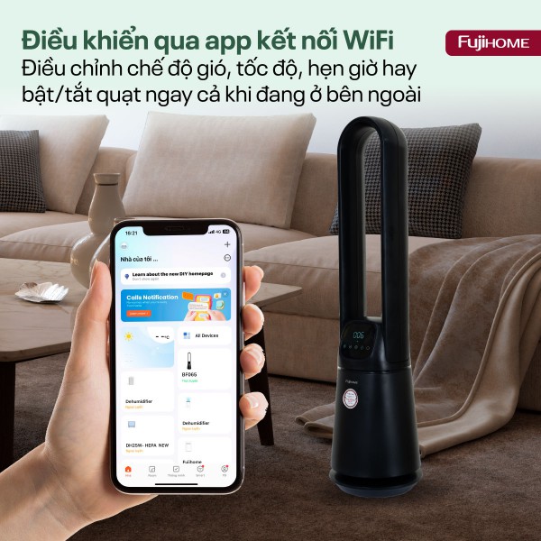 Quạt không cánh lọc không khí khử khuẩn Anion+ UV, kết nối WIFI Fujihome BF065-B/W_thumbnail_9