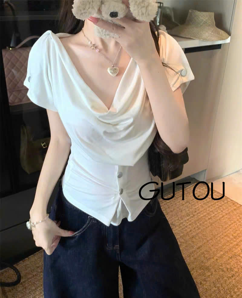 [ GUTOU ] Áo Cổ Đổ Phối Nút Muse Chic_thumbnail_9