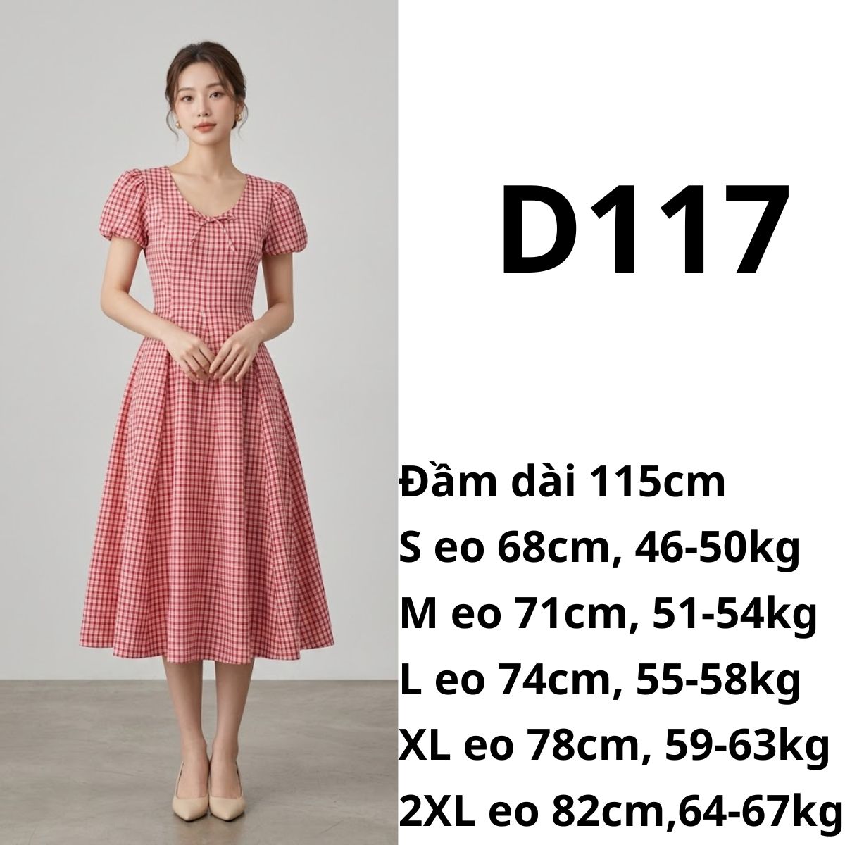 D117 - Đầm midi caro đỏ