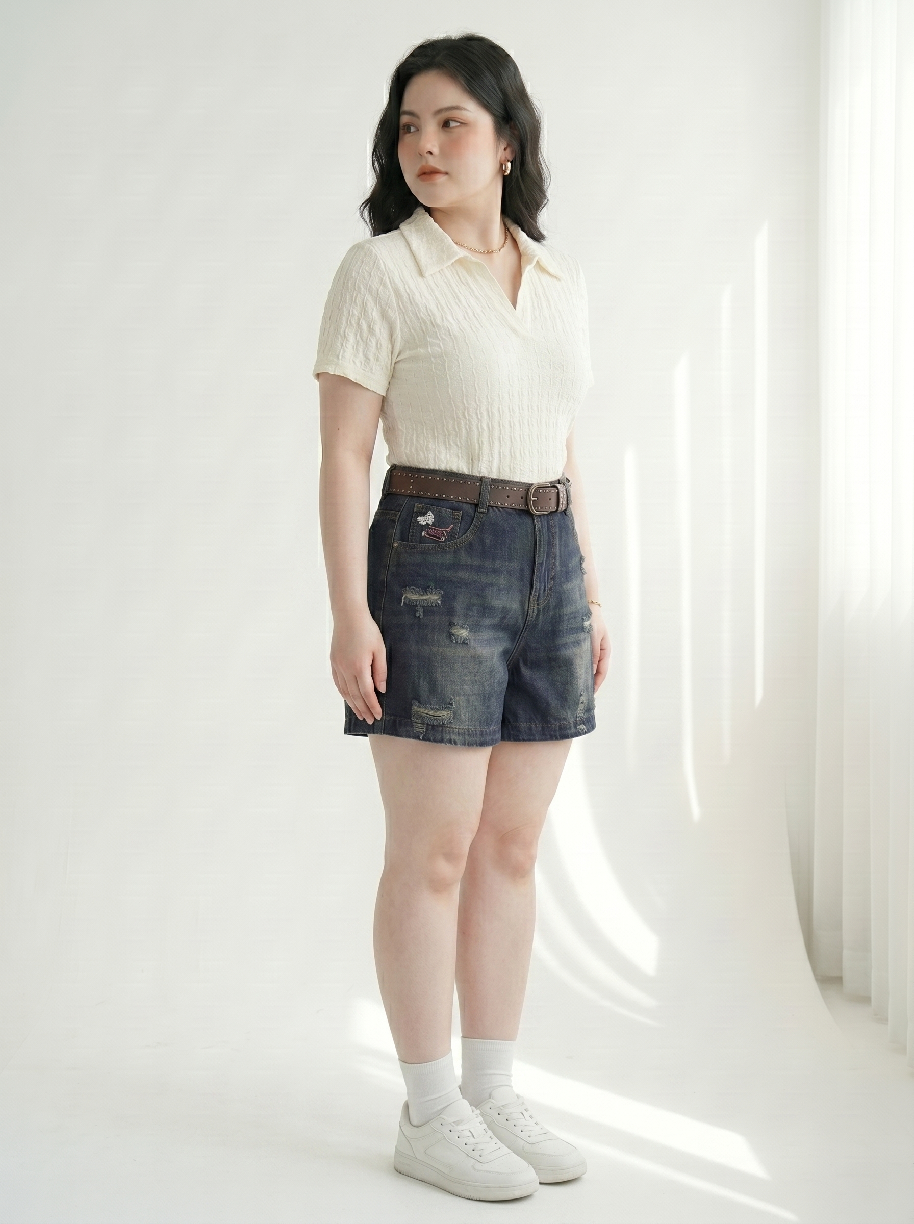 Quần Short Jean Lửng Lưng Thun Rách 2 Mặt Thêu Bigsize Dài 40-42cm Dễ Phối - Size 30-35 - T-QSJ71_thumbnail_1