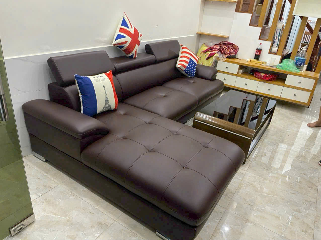 Bộ sofa da góc L mẫu SFD06