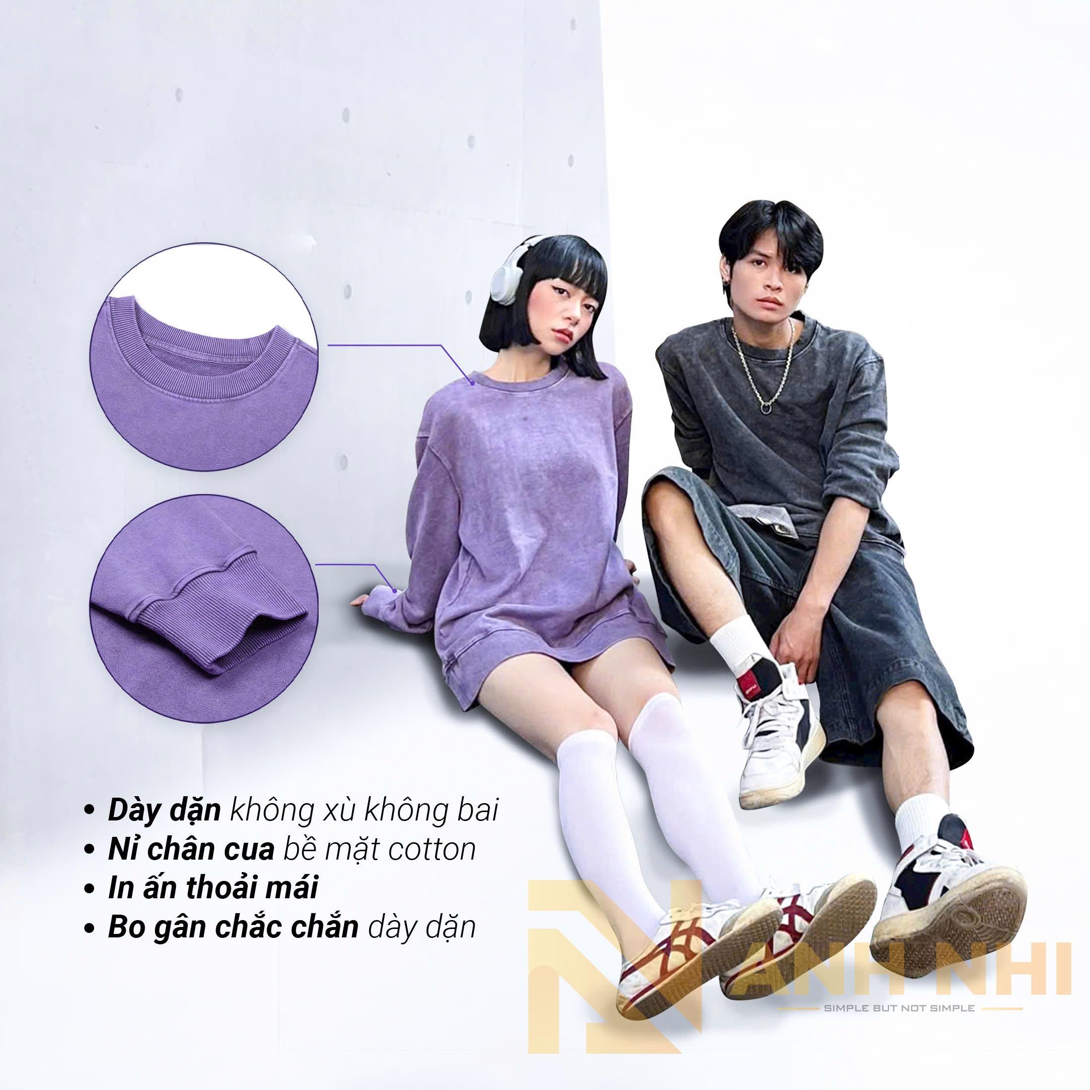  Áo Nỉ Sweater Wash Acid Oversize