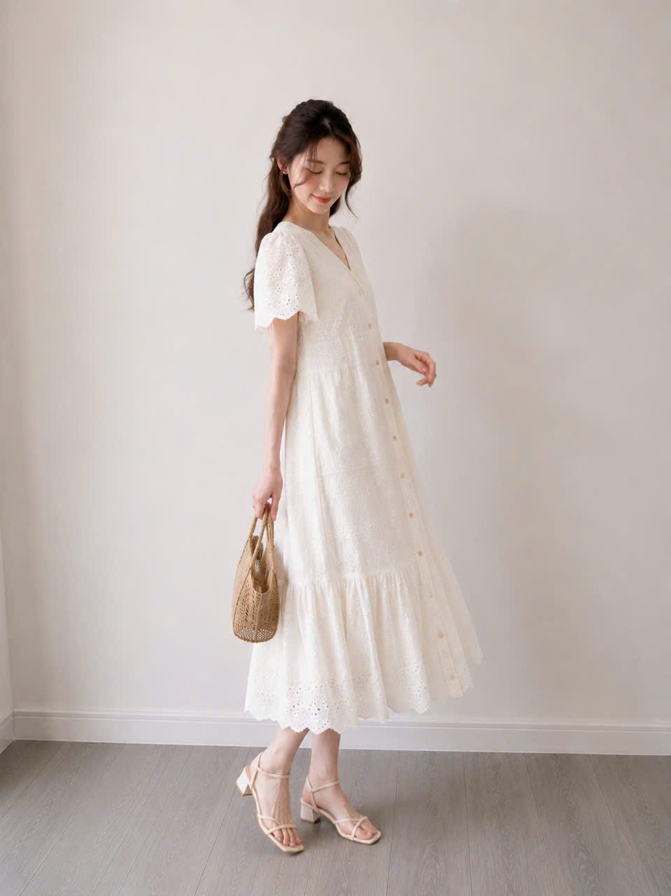 E579 ĐẦM SUÔNG REN KEM CỔ V CK_thumbnail_2