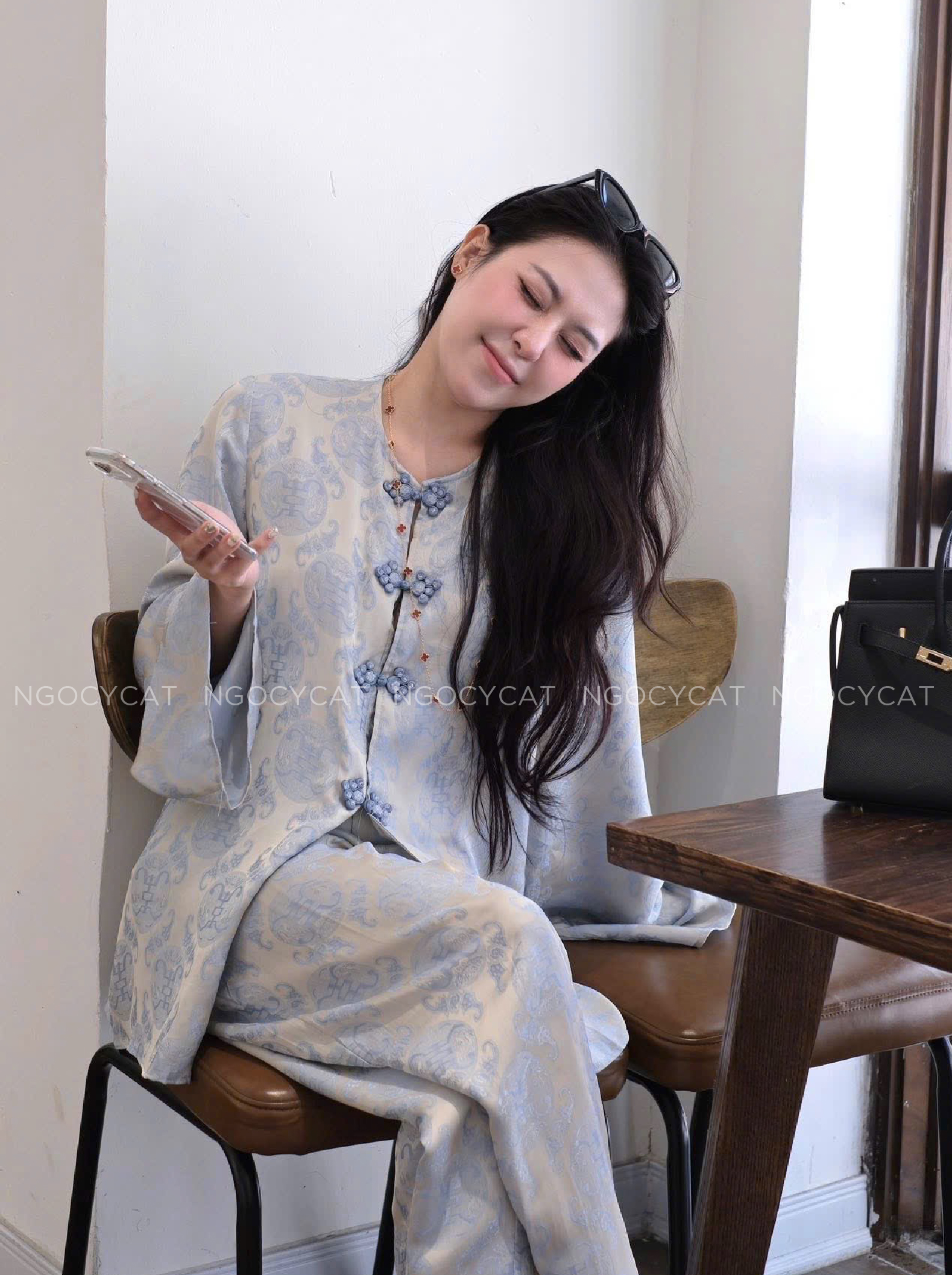 Áo Bà Ba Xanh Dương Tơ Tằm Nha Xá _thumbnail_2