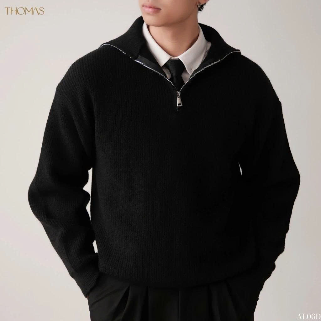 Áo Sweater Quarter-Zip Len Viscose Form Relaxed_thumbnail_2