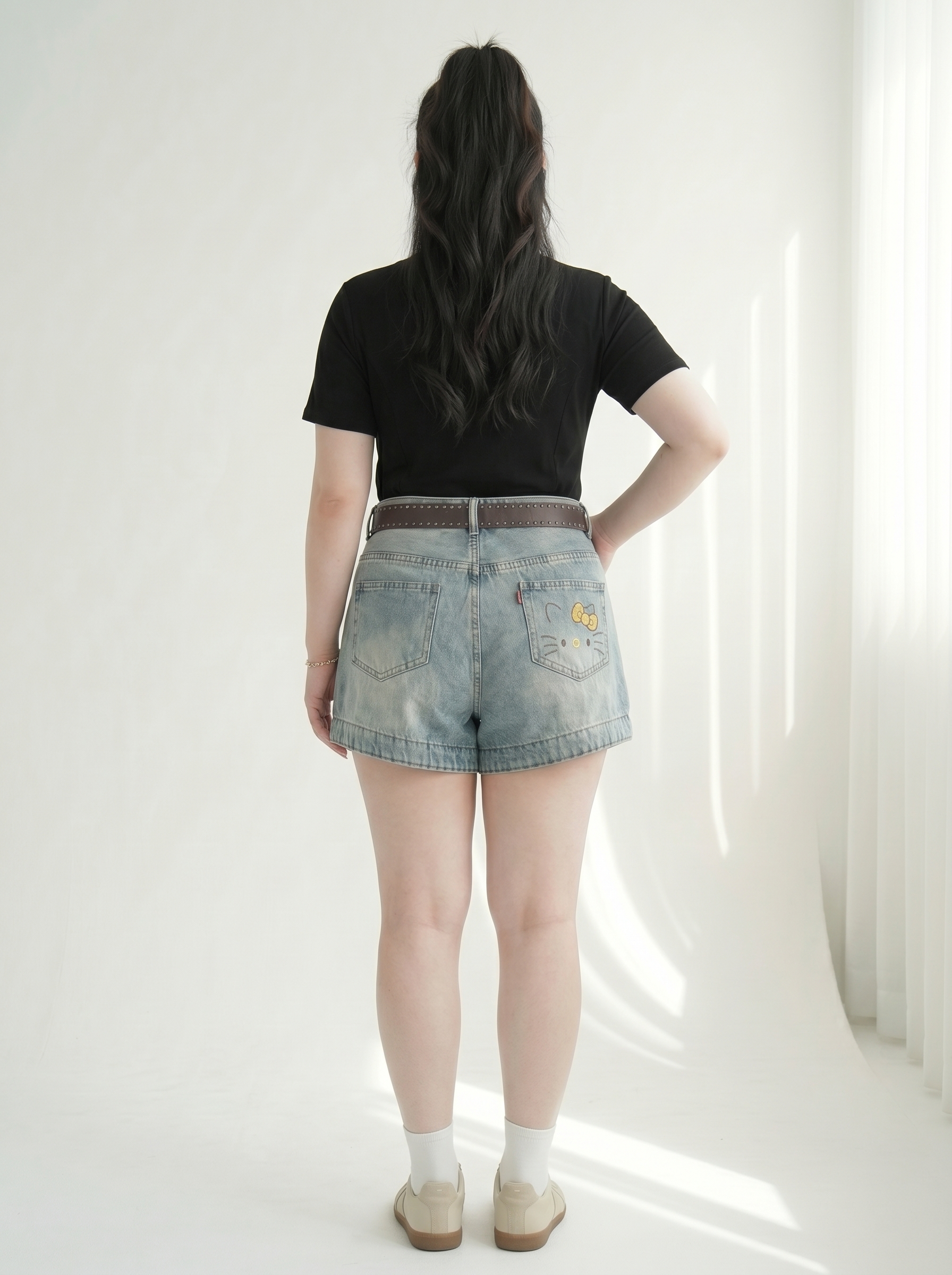 Quần Short Jean Thêu Mèo Nơ Bigsize Ống Rộng Vừa Gọn Đùi Dễ Phối - Xanh Jean - Size 30-35 - T-QSJ1321_thumbnail_3