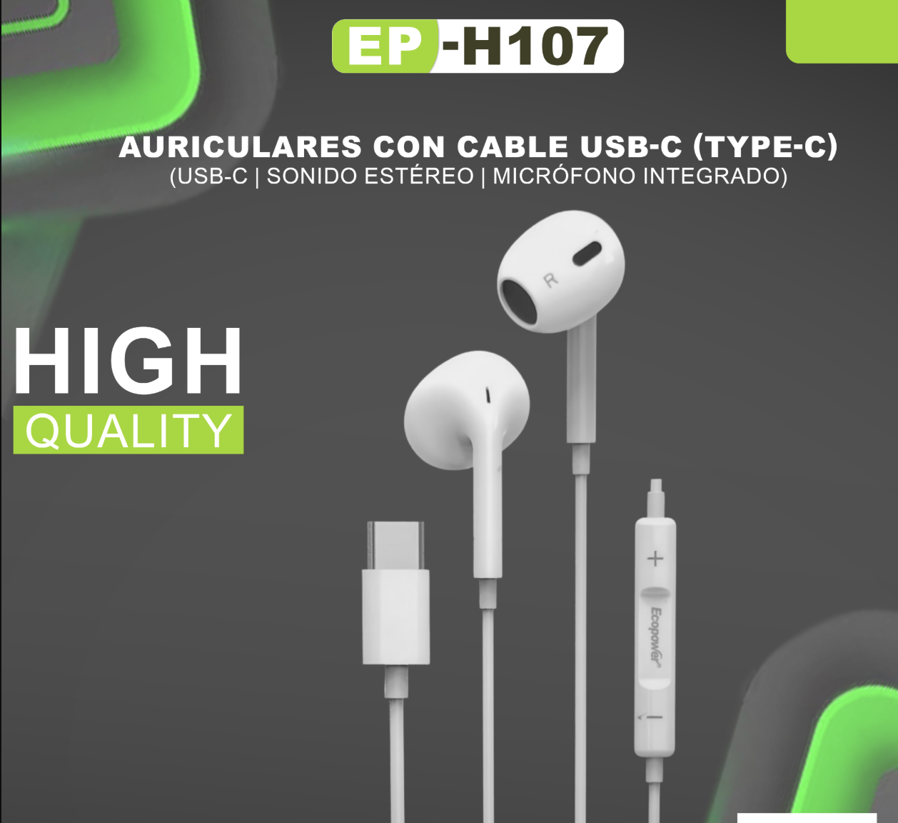 AURICULAR CON MICROFONO ENTRADA TIPO-C ECOPOWER