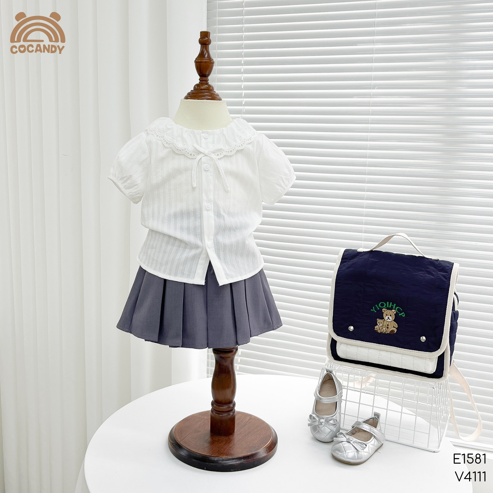 Áo cộc thô TRẮNG cổ ren tay phồng