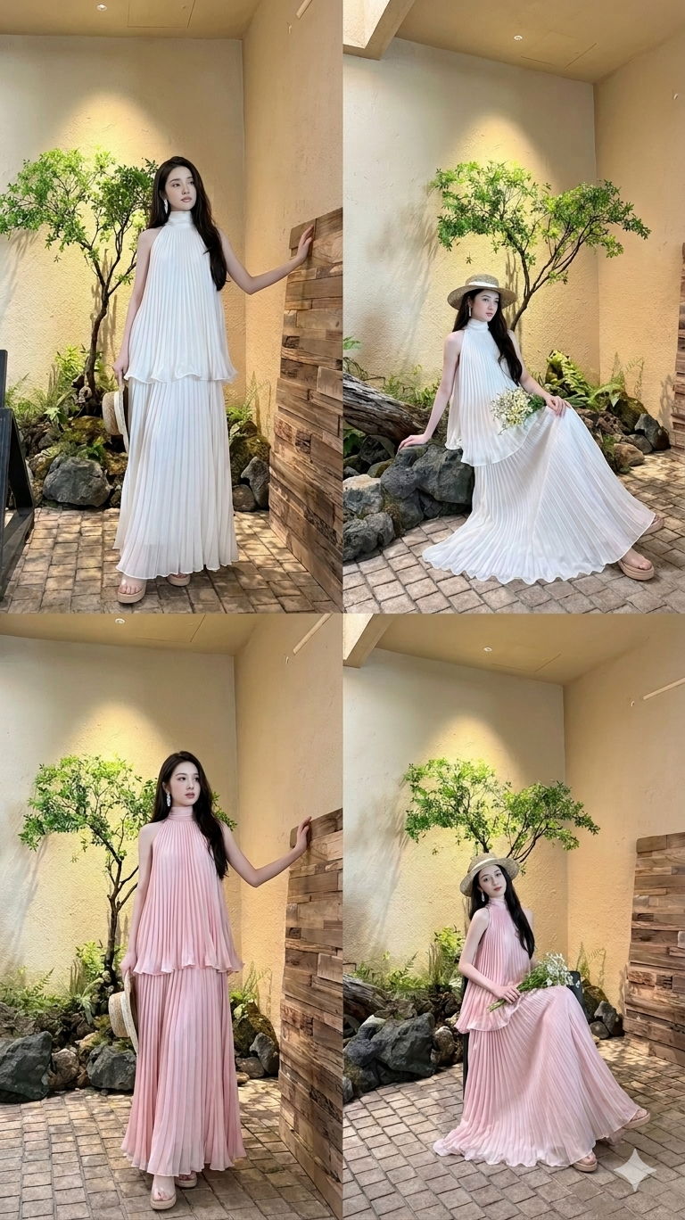 Lucas - Váy voan tơ maxi vải xếp ly vải loang_thumbnail_1