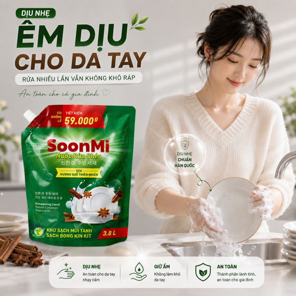 1 Thùng 3 túi nước rửa chén hương quế Soonmi 3.8L_thumbnail_9