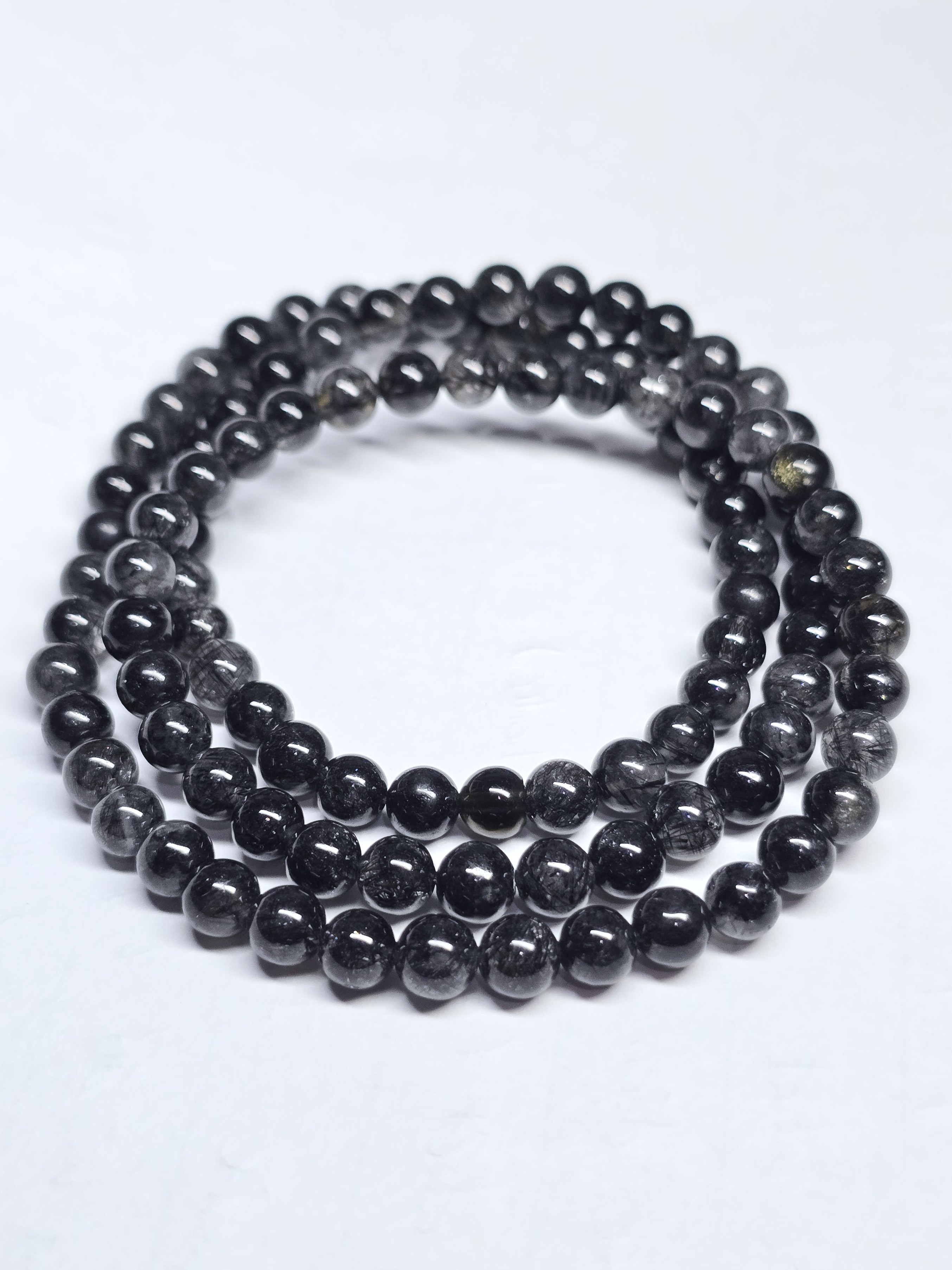 Vòng Quấn Ba Thạch Anh Tóc Đen Loại Super ĐEN - Thạch anh trắng cộng sinh tourmaline đen - Black Tourmaline In Quartz