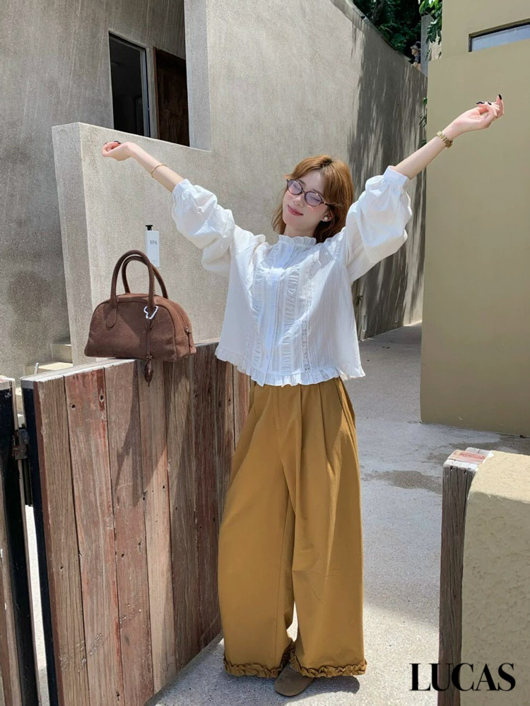 Áo sơ mi thô sọc JUBOW cúc trong phối ren dọc 2 bên, nẹp áo, phối sọc ngang 2 bên_thumbnail_5