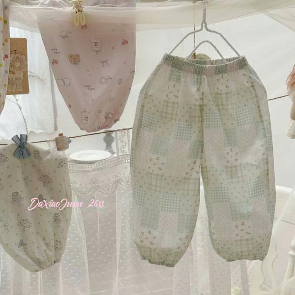 DX06 - Quần dài thô màu xanh lá họa tiết hoa nhí hãng DXJ (sz 90-140)