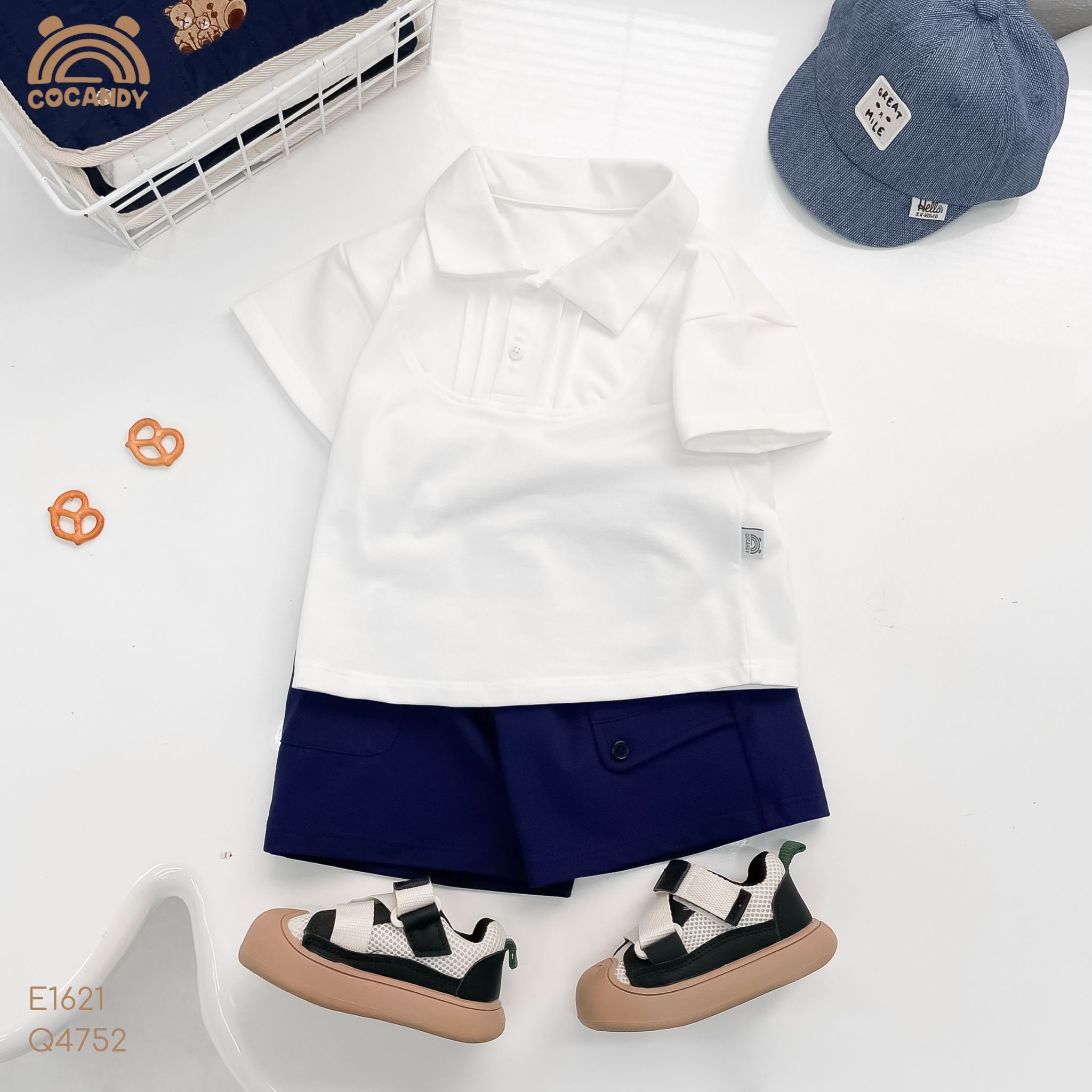 Áo cộc polo TRẮNG công tử phối nơ đen