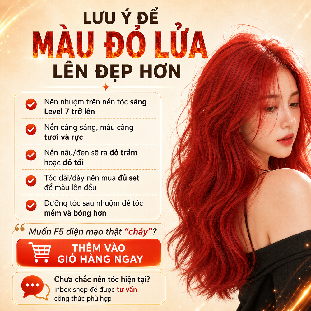 Thuốc Nhuộm Tóc Màu Đỏ Lửa (Đỏ Tươi) Rực Rỡ Tôn Da - Cần Tẩy/Nâng Tone - Kèm Oxy Trợ Nhuộm Dụng Cụ Tại Nhà_thumbnail_9