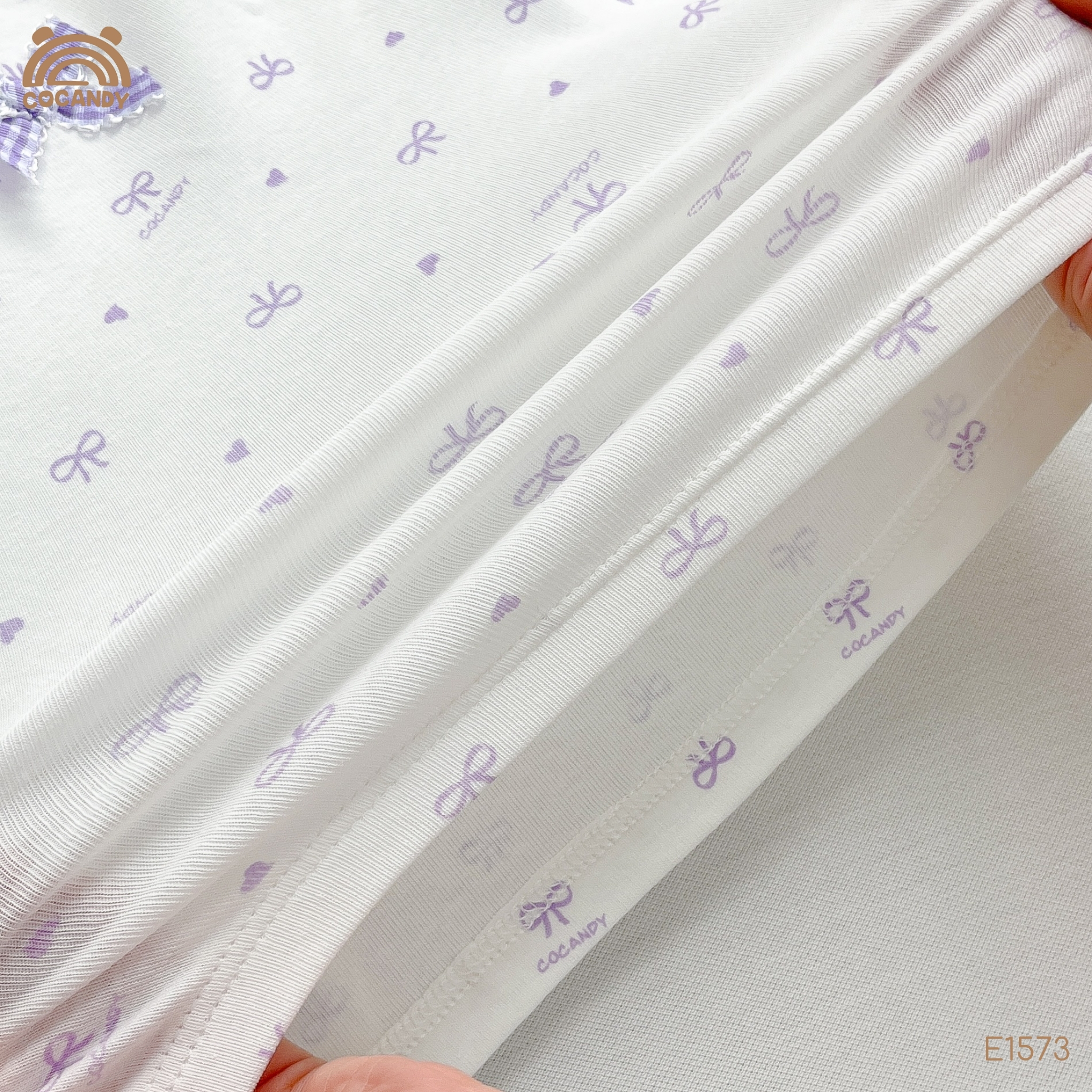 Áo cộc thun TRẮNG hình nơ bi TÍM CCD_thumbnail_1