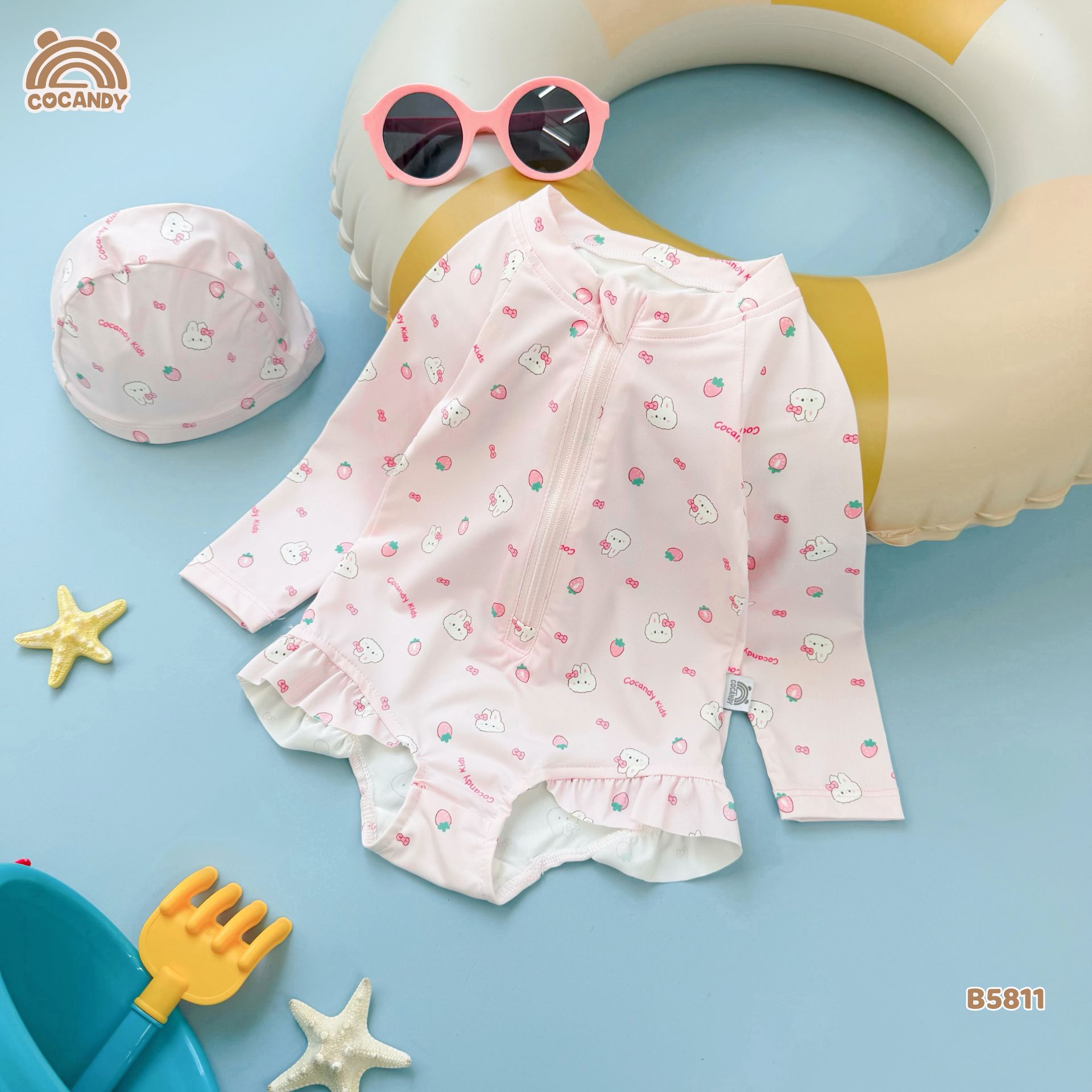 Bộ bơi dài tay HỒNG hình thỏ dâu_thumbnail_4