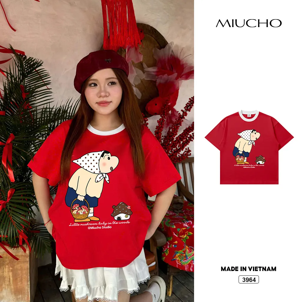 Áo thun boxy nữ phối cổ mix màu dễ thương Miucho 3964