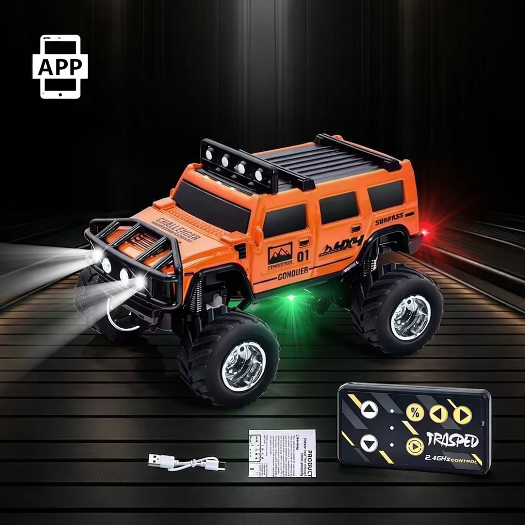 Xe Điều Khiển Từ Xa Mini 1:64 Dáng Hummer SUV Địa Hình, Thân Hợp Kim, Đèn LED, Chơi Trong Nhà 358XD