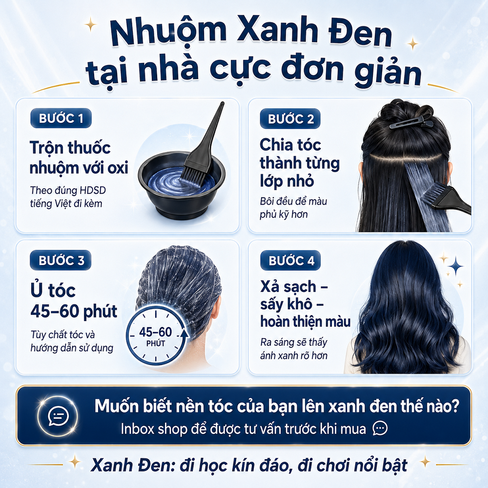 Thuốc Nhuộm Tóc Xanh Đen Blue Black Không Cần Tẩy, Lên Màu Từ Nền Tóc Đen Tự Nhiên, Kèm Oxi_thumbnail_9