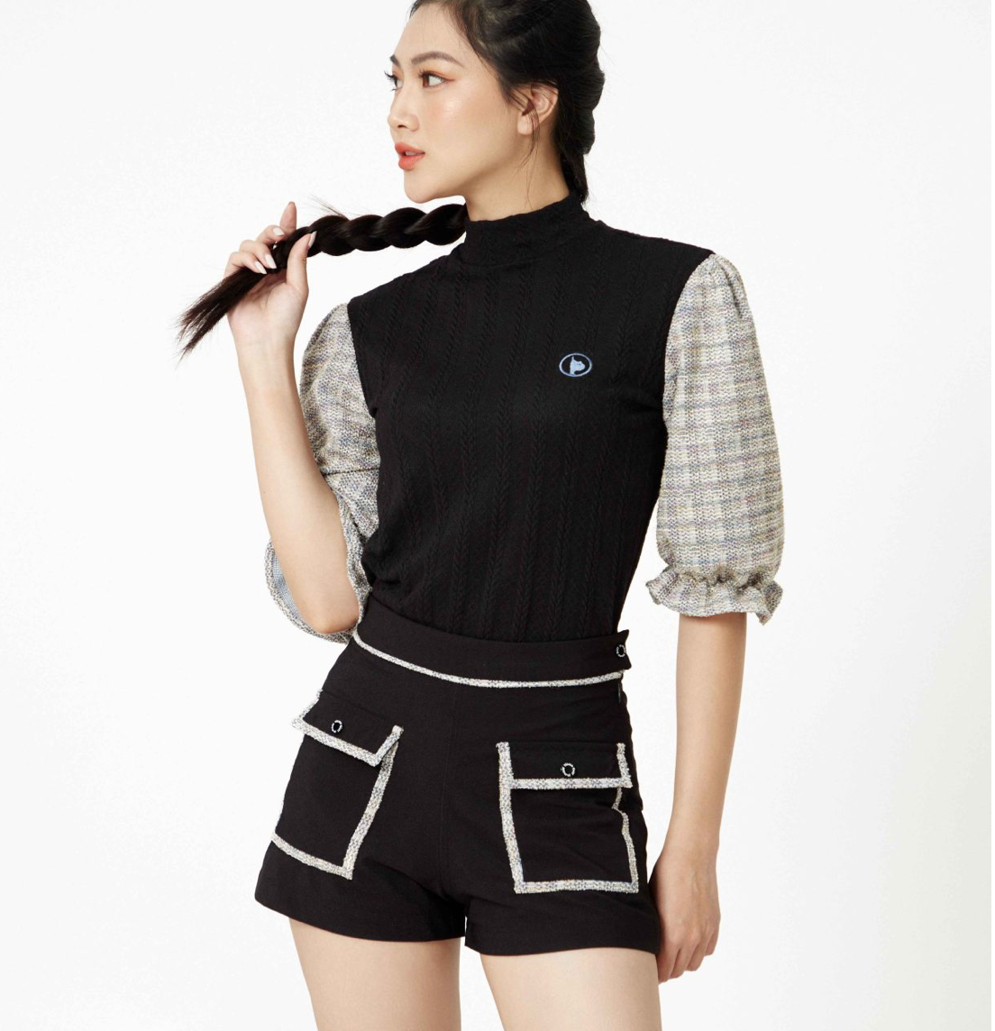 Short Đen Nữ Viền Tweed