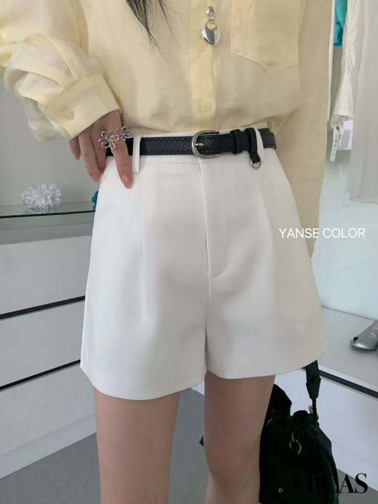 Quần sóc vải basic túi chéo + belt da đen_thumbnail_2