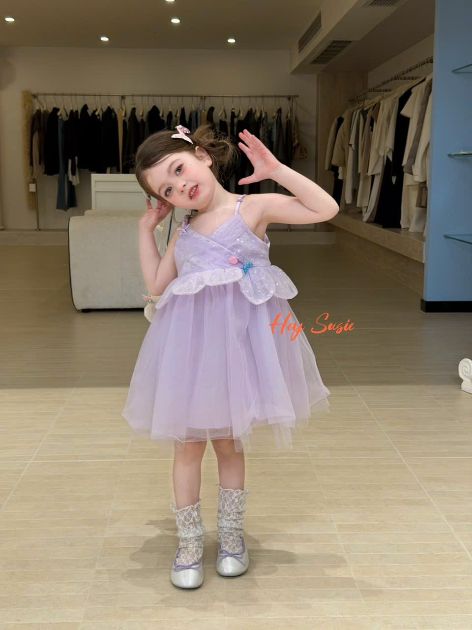 HS08 - Váy 2 dây tím liền voan hãng Hey Susie