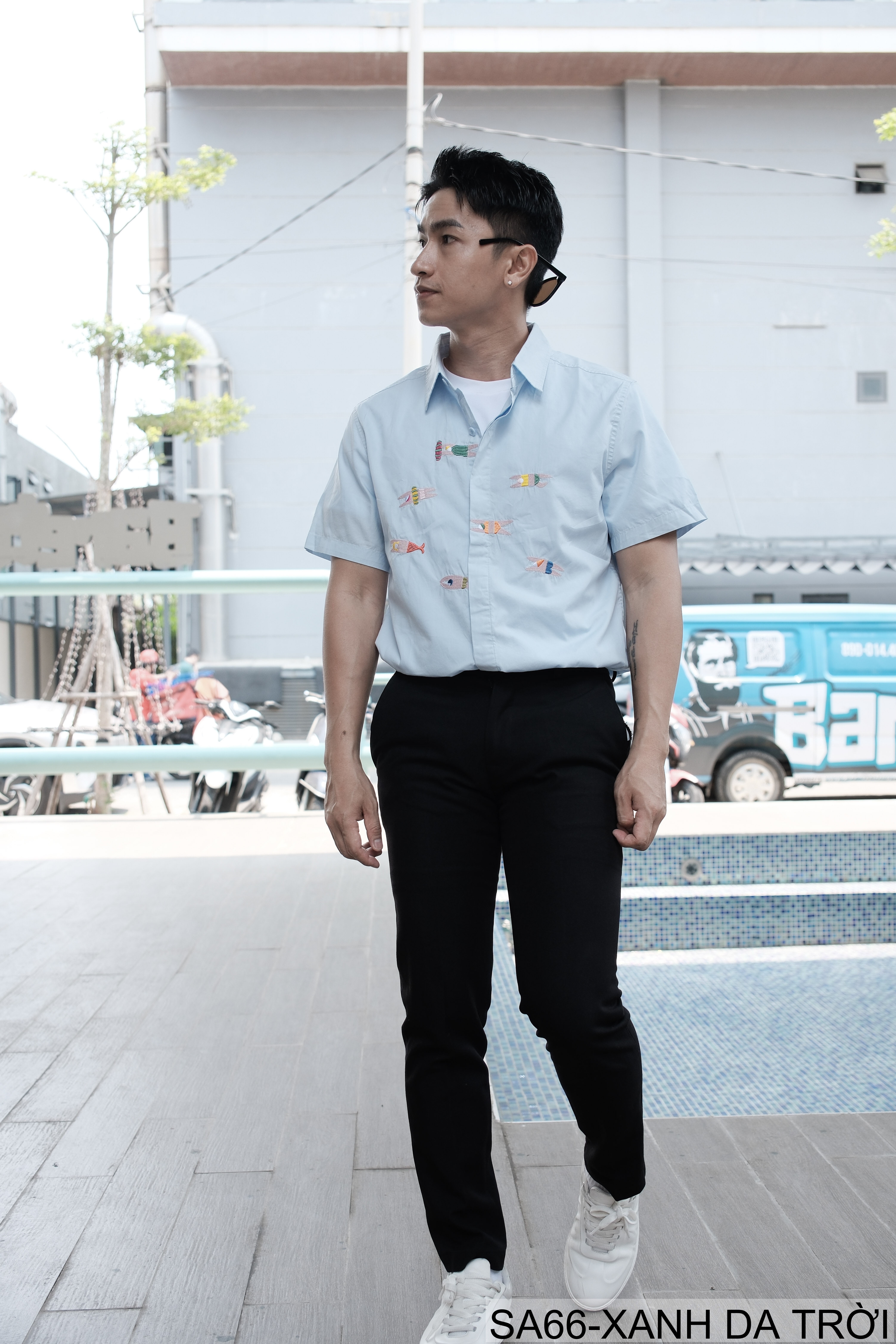 SA66 - Áo sơ mi nam ngắn tay thêu cá kiểu Nhật, cotton 100%, form rộng thoải mái, phong cách tươi mới_thumbnail_9