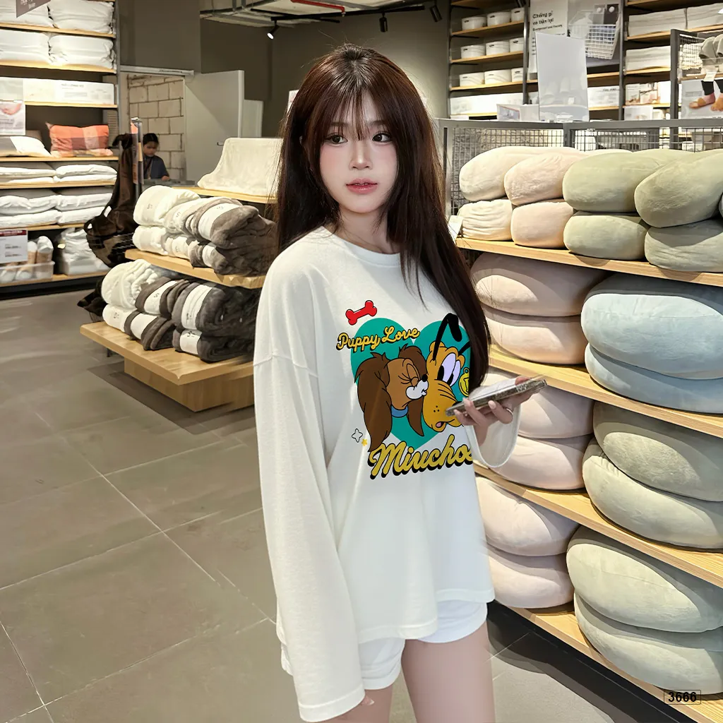 Áo thun boxy nữ tay dài form rộng hoạt hình cún Miucho 3666_thumbnail_2