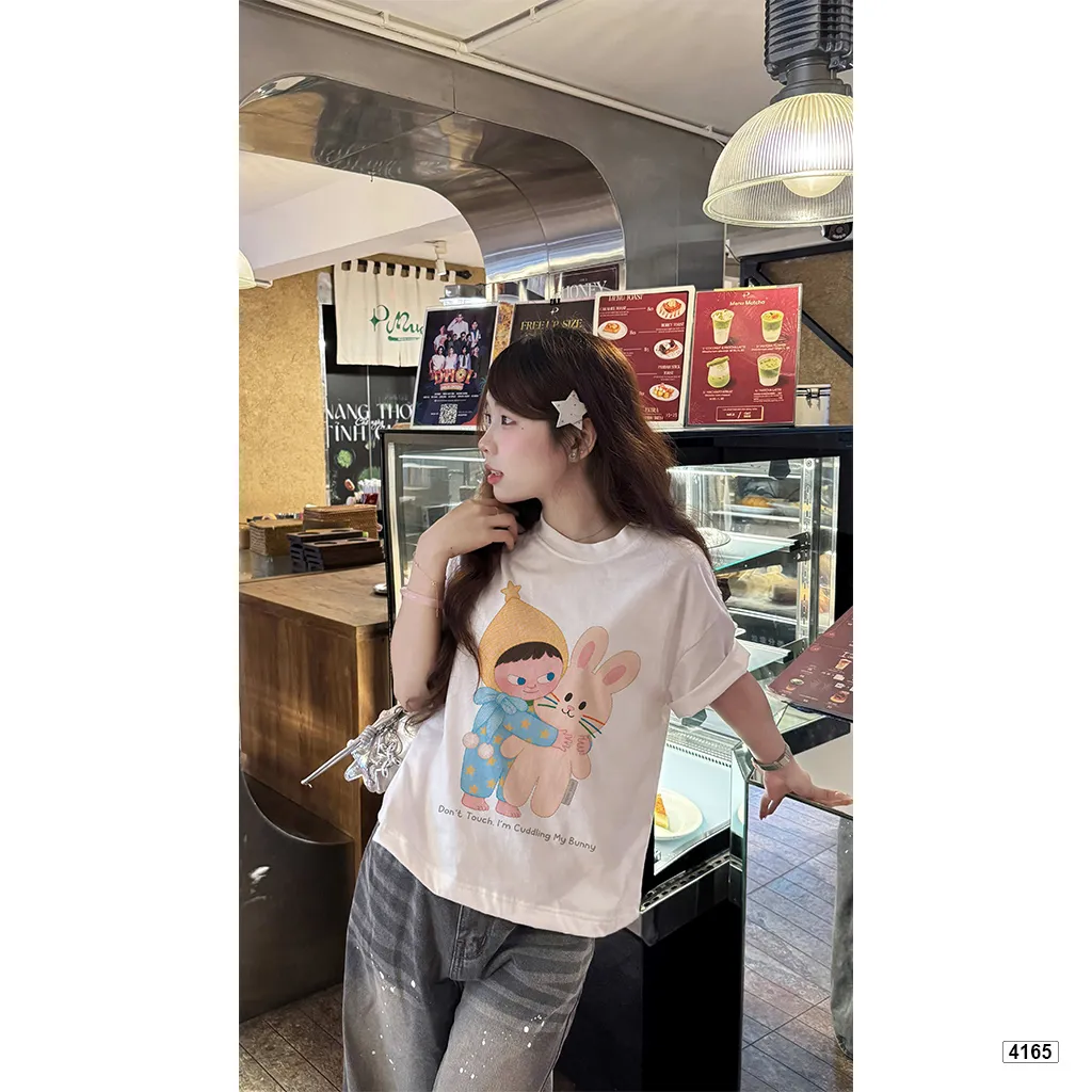 Áo thun nữ form boxy hoạt hình thỏ bông đáng yêu Miucho 4165_thumbnail_6