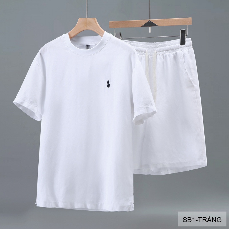 SB1 - Bộ đồ nam mùa hè chất liệu Tencel & linen mát lạnh, phong cách Mỹ cổ điển, áo thun tay ngắn + quần short