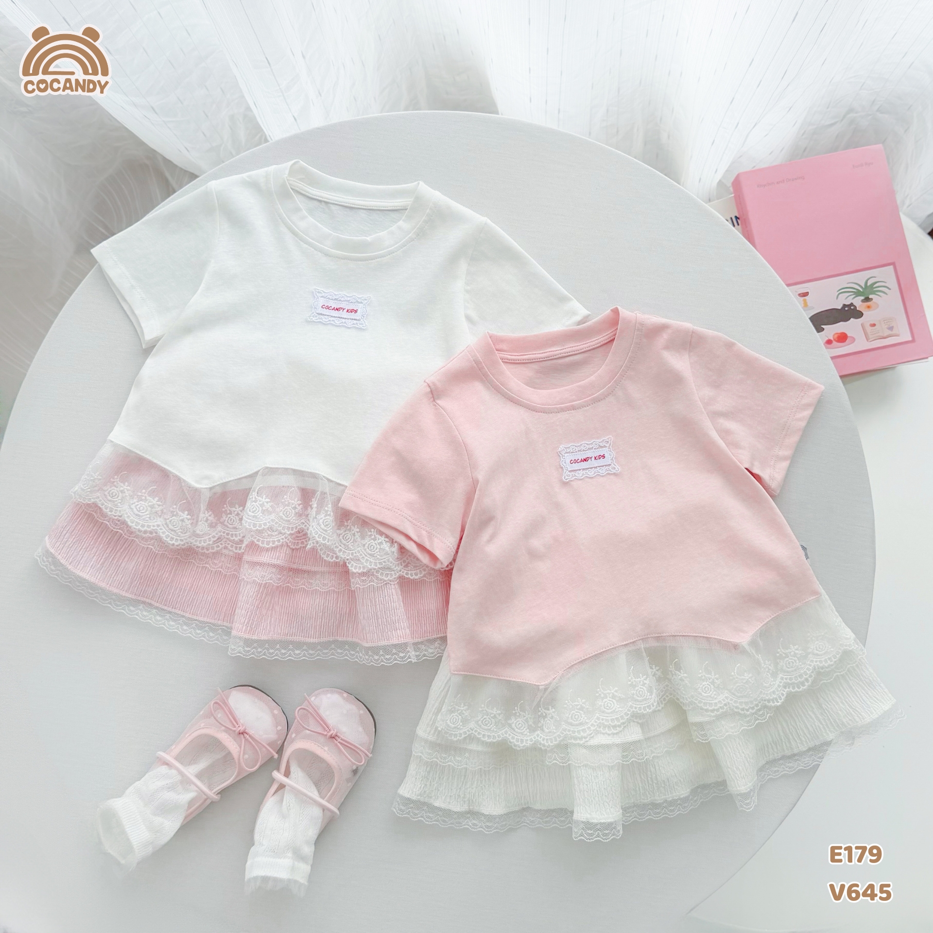Áo cộc cotton TRẮNG phối bèo ren gấu_thumbnail_5