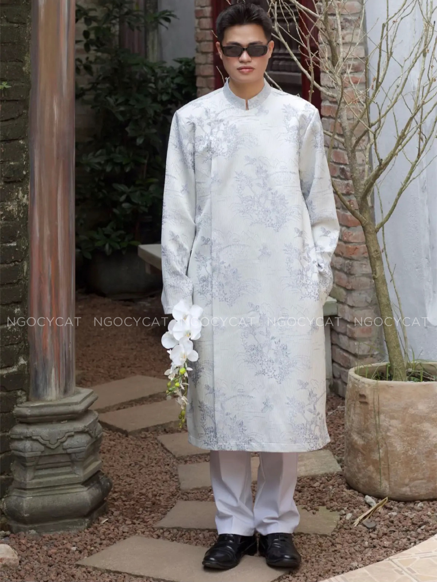 Áo Dài Nam Màu Xanh Hoa Điểu_thumbnail_3