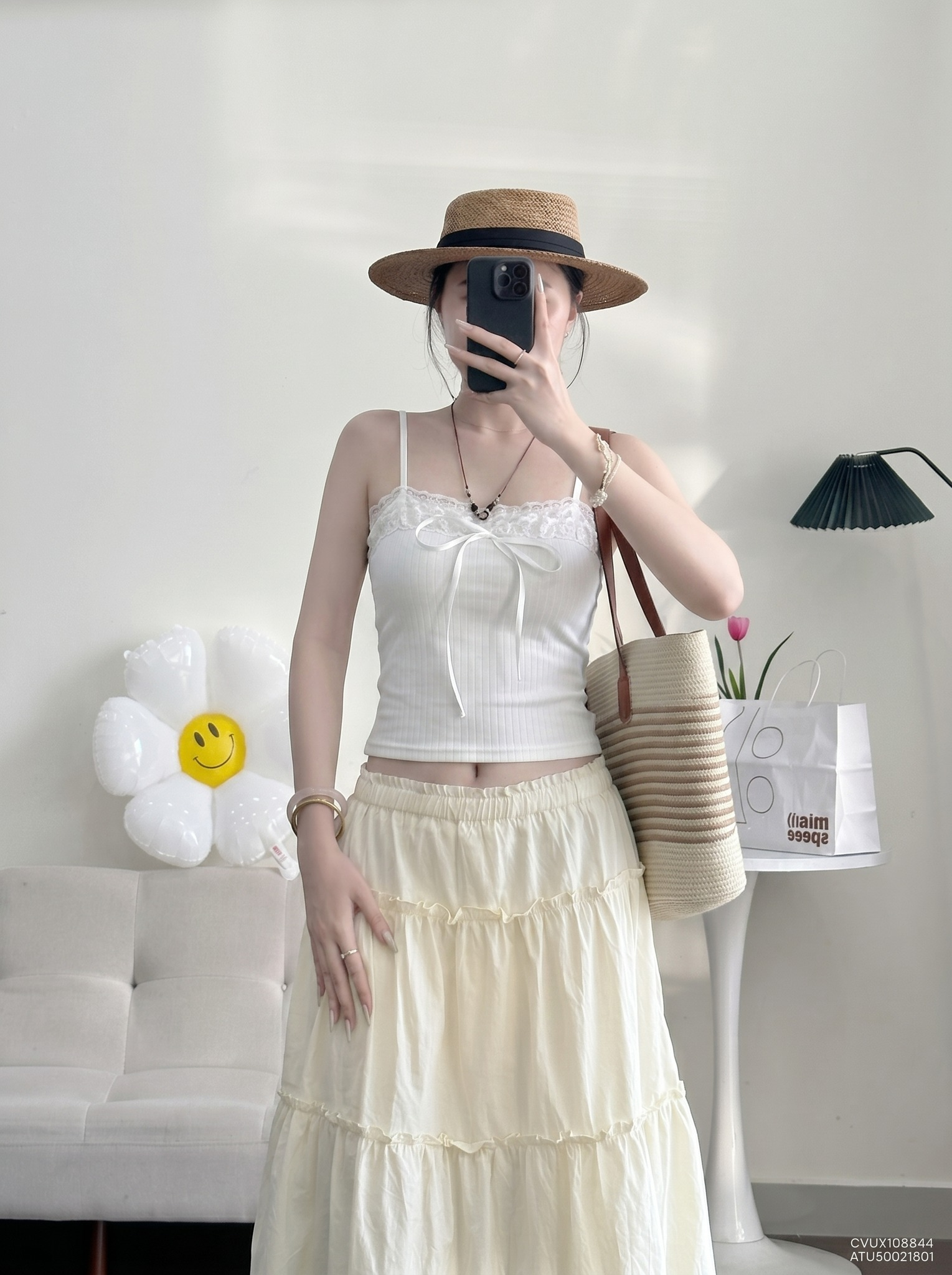 Áo Thun Nữ Croptop 2 dây ren ngực nơ NTR (C) (0687) - Freesize_thumbnail_1