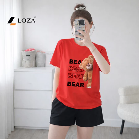 Set đồ nữ LOZA hình gấu Bear - Đồ bộ nữ mùa hè gồm áo thun dáng rộng + quần đùi cotton - BP17_thumbnail_12