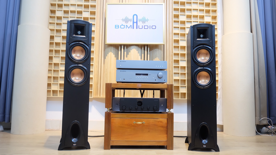 Hình ảnh chụp thực tế Combo Amply Cambridge AXR 100+ Cambridge AXN10 +  Loa cột Klipsch F200 – B75 tại Bờm Audio.