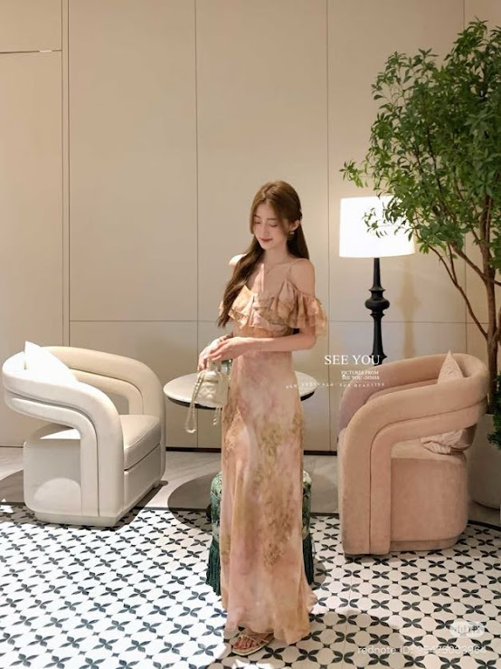 Lucas - Váy hoa 2 dây vải loang bèo ngực tầng 2 lớp dáng maxi KAMA_thumbnail_1