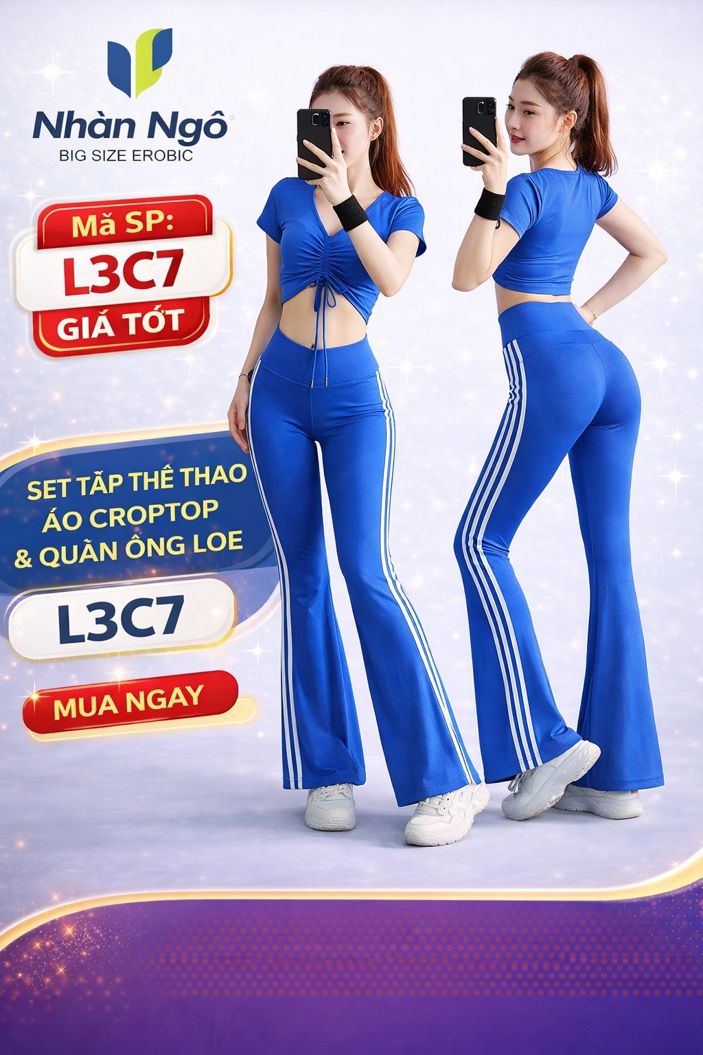 Set Tập Yoga, Gym Nữ Croptop Rút Dây Và Quần Ống Loe Cạp Cao mã L3C_thumbnail_4