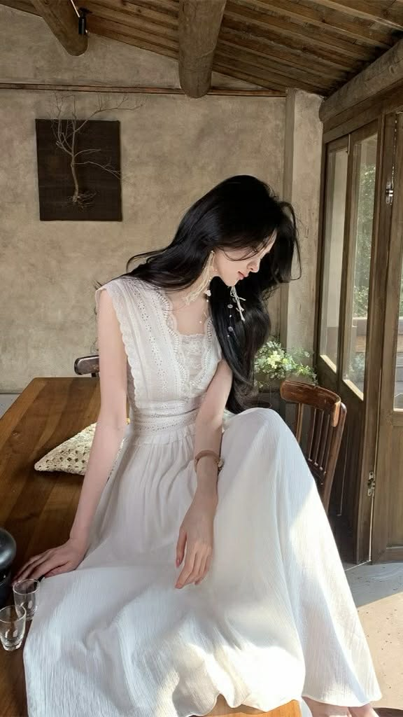 Lucas - Váy zile cổ tim viền ren pha ngang ngực, chân xòe dáng dài_thumbnail_1