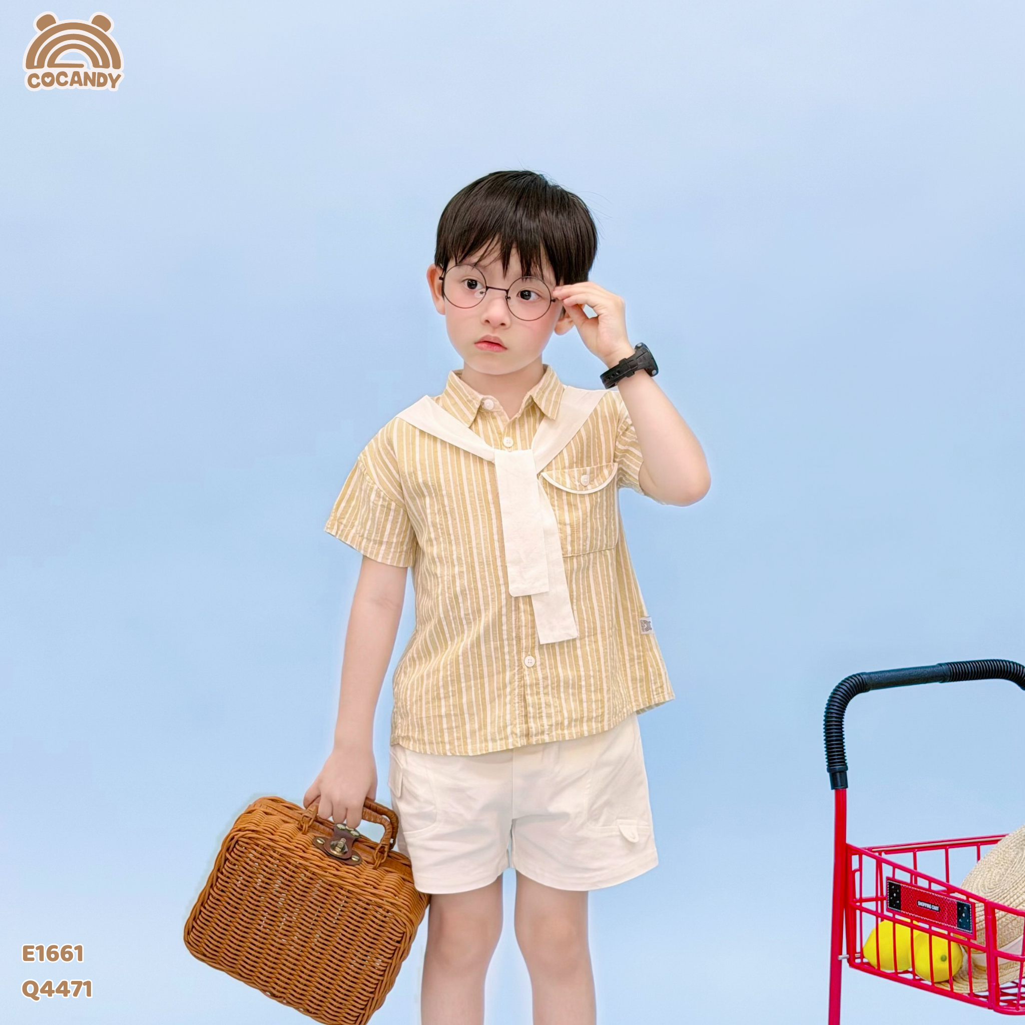 Áo cộc sơ mi kẻ VÀNG phối turban cổ_thumbnail_0
