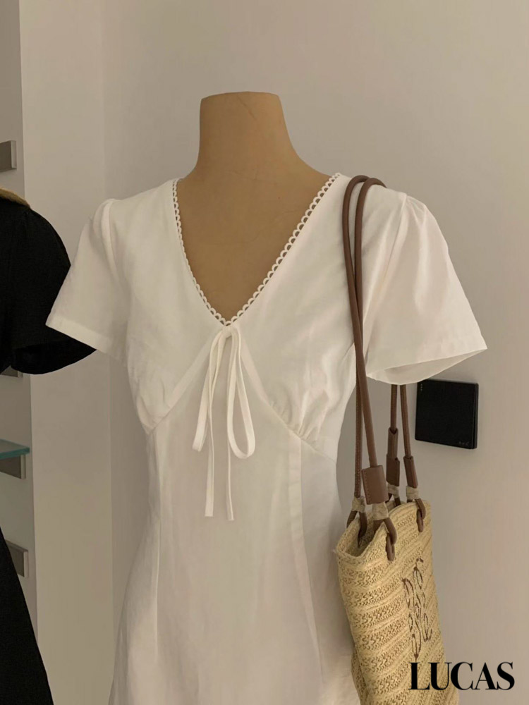 Váy thô thê hoa trễ vai nối ngực dọc cúc bọc chân xòe A viền ren gấu_thumbnail_4