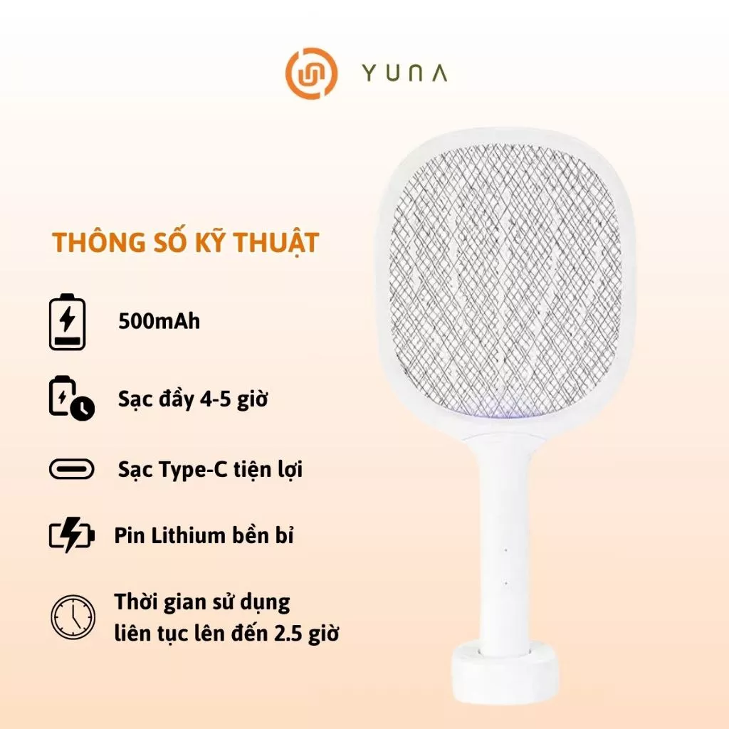 [LOẠI 1] Vợt Muỗi Thông Minh YUNA 2in1 Kiêm Đèn Bắt Muỗi Tự Động Pin 1200mAh – Sạc Type-C, An Toàn 3 Lớp, Bảo Hành 12 Th_thumbnail_6
